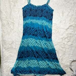 Mudd Blue Ikat Print Smocked Spaghetti Strap Dress Size L